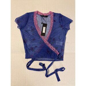 Motel Rocks Kalia Sheer Mesh Floral Top in Lilac Rose Size XS NWT
